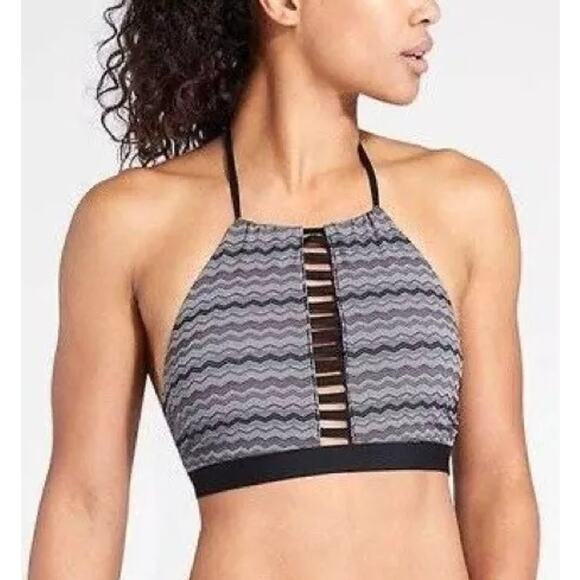 Athleta Bikini Top Jacquard Chevron High Neck Halter Swim Beachy Summer Vacation - Picture 1 of 6